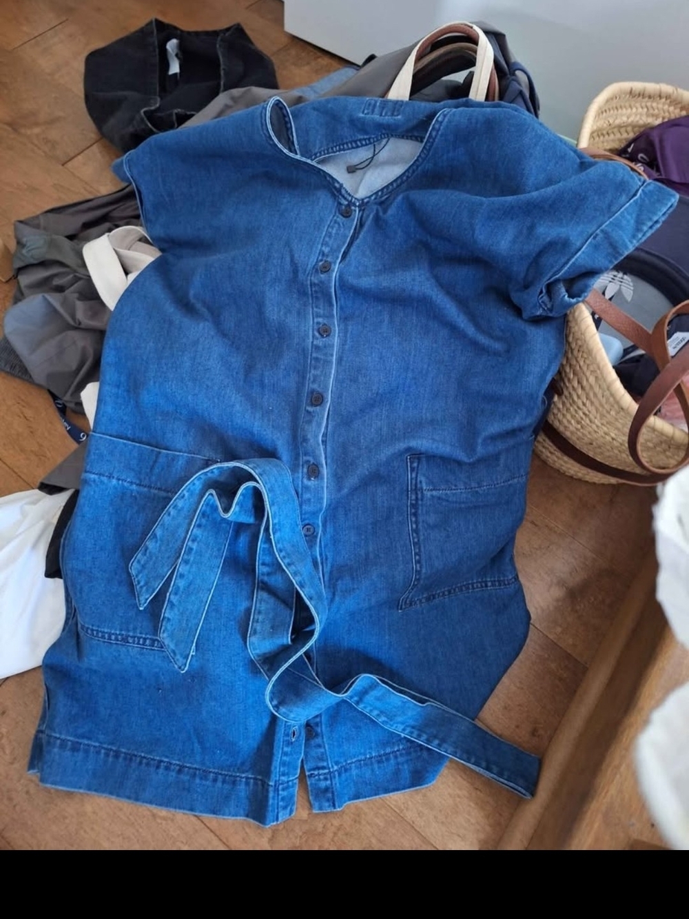 Frank & OAL Blue Denim Button-Front Dress with Tie Waist
